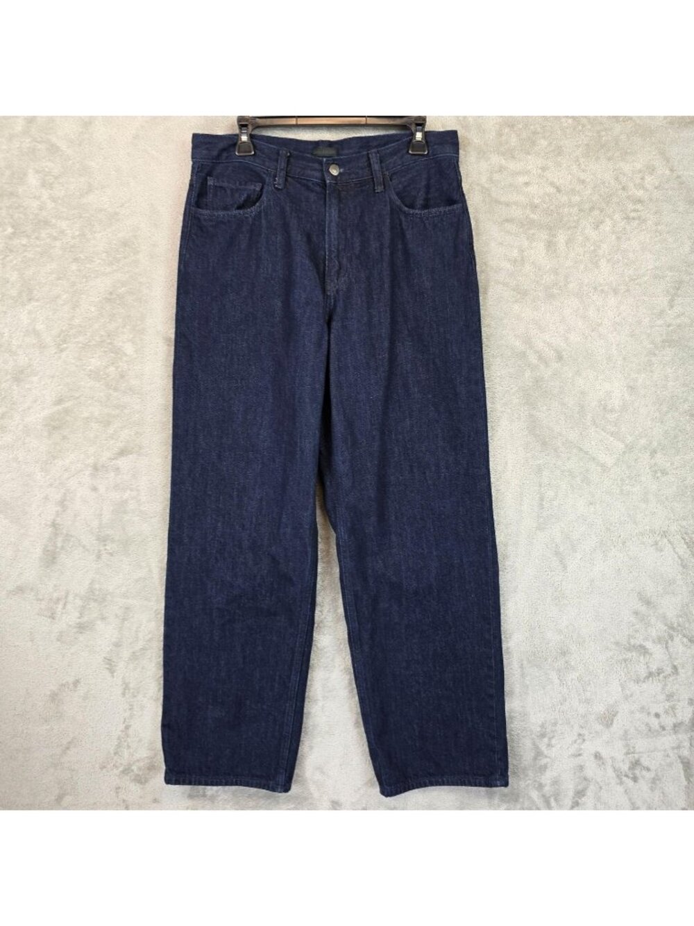 Uniqlo Jeans Womens 32x29 Blue Dark Wash Wide Fit Straight High Rise Denim Pants